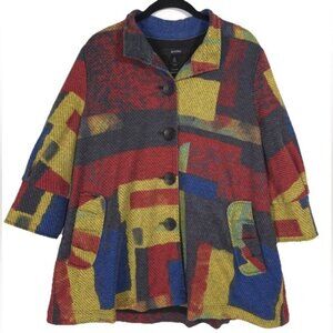 ALI‎ MILES Women Artsy Art To Wear Colorful 3/4 Sleeve Button Down Jacket MEDIUM